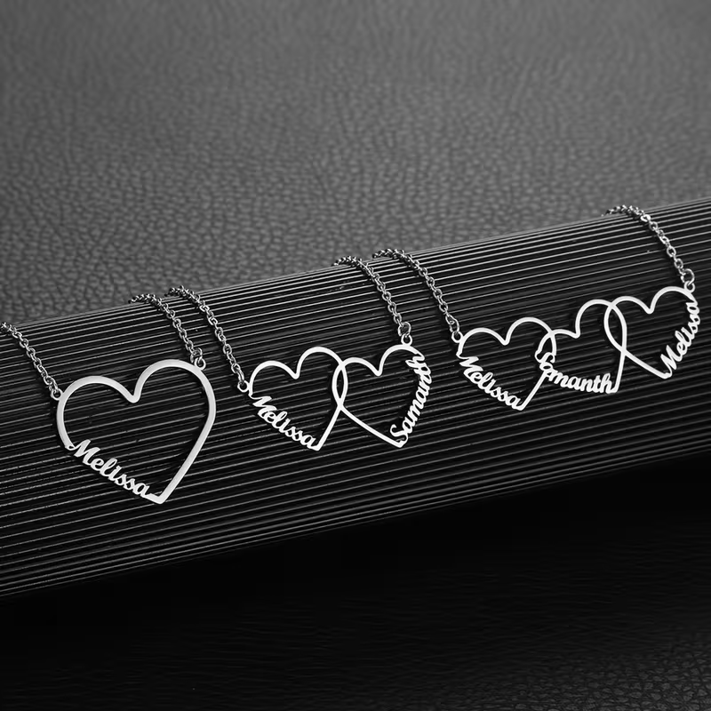 Name Necklace Custom - Aangepaste in elkaar grijpende hartnaamketting gepersonaliseerde