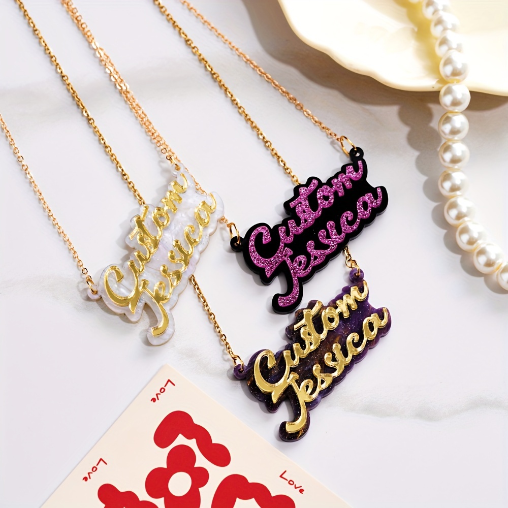 Name Necklace Custom - Gepersonaliseerde dubbellaagse acryl naamketting, modieuze dubbellaagse