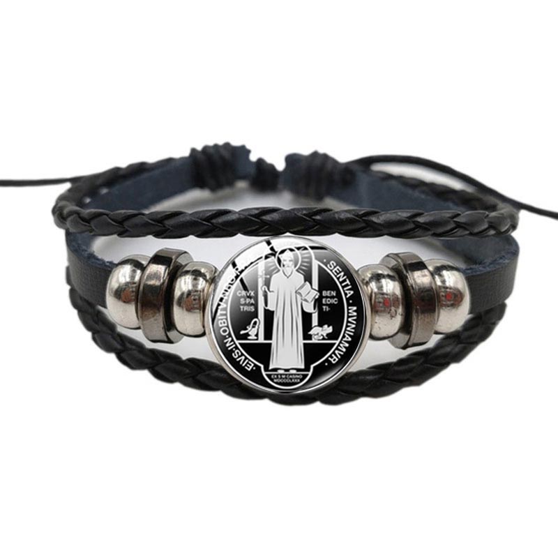 Coordinates Bracelet - Katholieke Sint-Benedictus exorcisme lederen armband Nursia